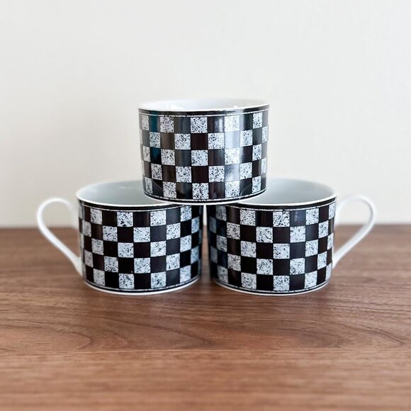 1997 Multiple Choice Mugs – Set of 3 – Black Checkerboard Topchoice Cups - Picture 1 of 6
